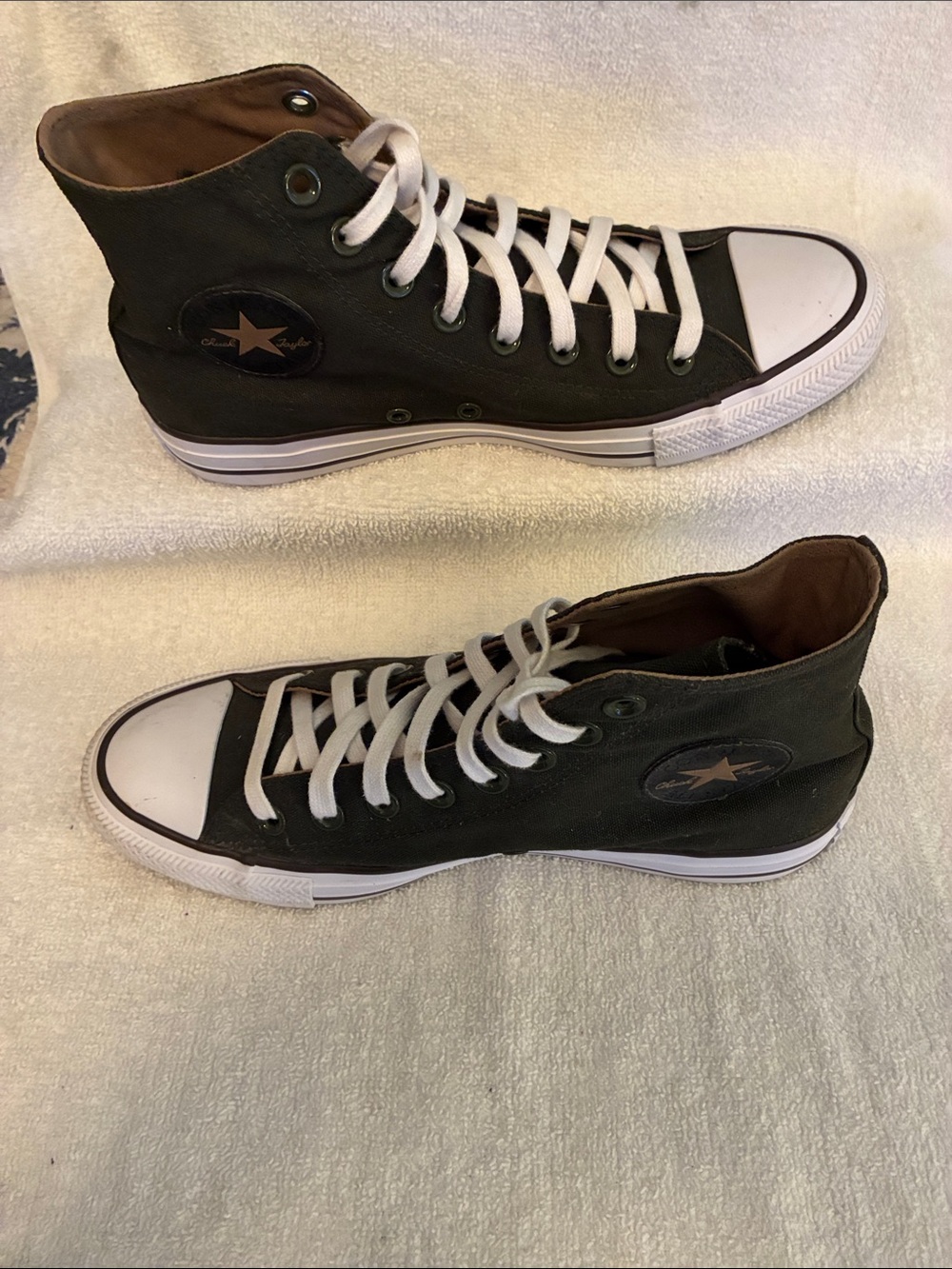 Converse Men’s High-Top Canvas Sneakers in Olive Green with White Accents-Unisex